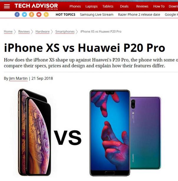 外媒評價iPhoneXS和華為P20 Pro拍照：華為是贏家！