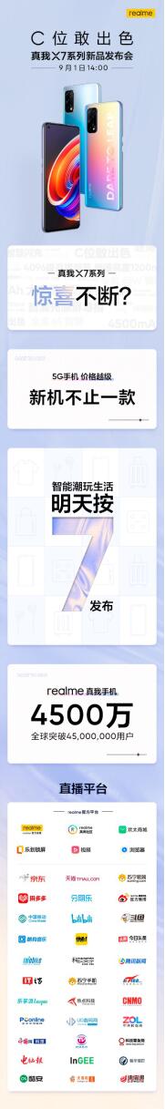 首發(fā)天璣800U千元5G手機？realme 真我X7系列9月1日發(fā)布或將有驚喜