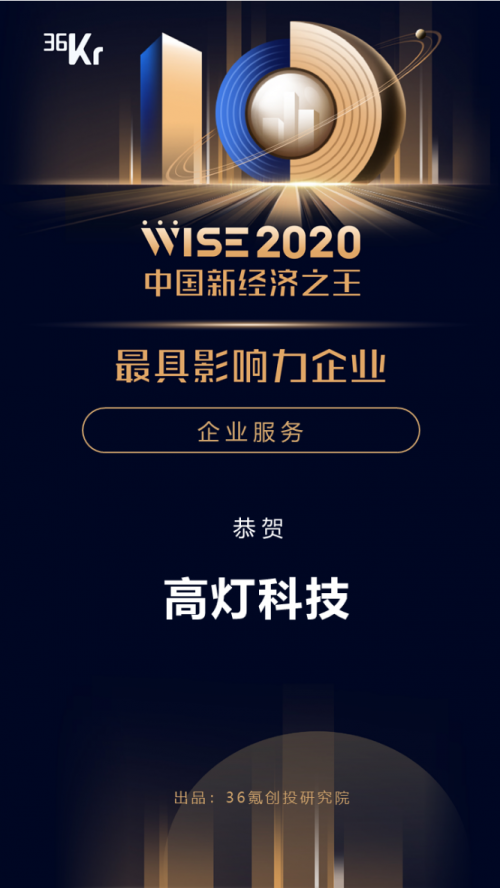 36氪發(fā)布2020新經(jīng)濟(jì)之王榜單，高燈科技蟬聯(lián)“最具影響力企業(yè)”