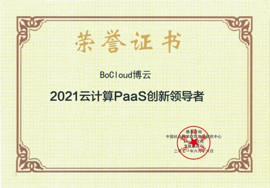 BoCloud博云獲評2021云計算PaaS創(chuàng)新領(lǐng)導者