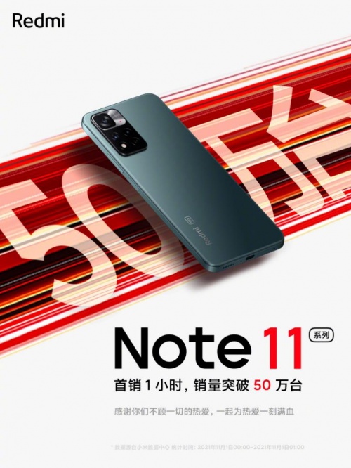 Redmi Note 11首銷1小時(shí)爆賣50萬(wàn)臺(tái)，搭載AAC對(duì)稱立體聲、全系X軸線性馬達(dá)