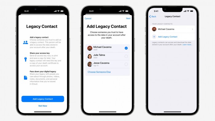 Legacy Contacts 支持在iPhone / iPad / Mac 計算機上設置