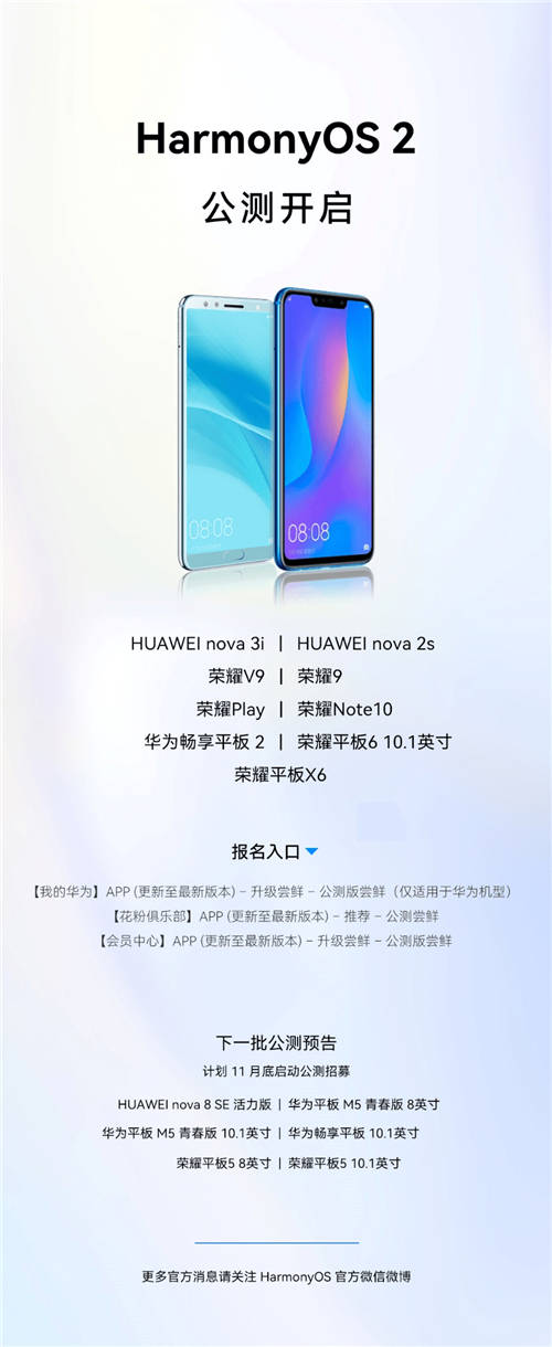 不限量開放！華為宣布nova 3i、榮耀9等9款機型啟動HarmonyOS 2公測