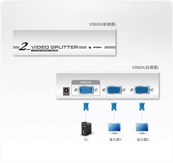 ATEN VS92A 2端口視頻分配器 (350MHz)