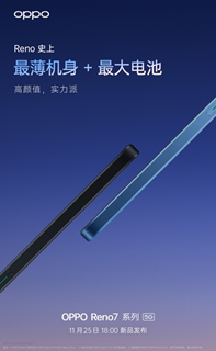 Reno史上最薄機身+最大電池，OPPO新機太有料，11月25日見