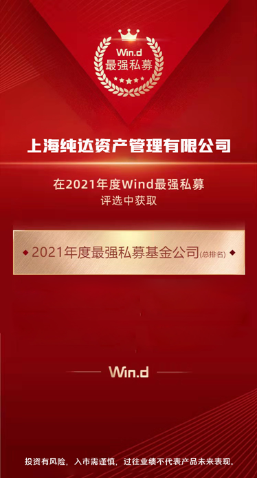 純達(dá)基金榮獲萬得2021年度最強私募基金公司獎