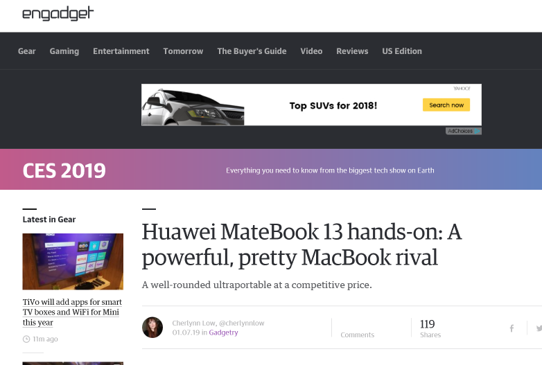 再奪權(quán)威CES大獎！HUAWEI MateBook 13出?！傲羷Α?，實力爆紅