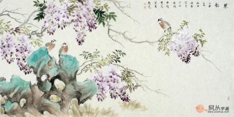 名家國(guó)畫紫藤圖，美女畫家許芬紫藤花鳥畫賞析