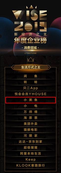 2019新經(jīng)濟(jì)之王榜單發(fā)布，小黑魚獲評“生活方式之王”