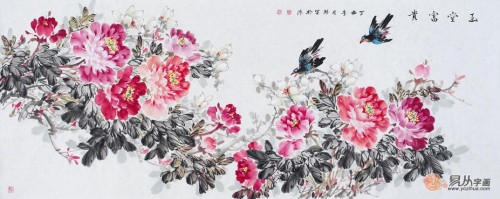 家里掛花鳥畫好嗎？丁珂手繪牡丹國(guó)畫，掛在家里好看又吉祥